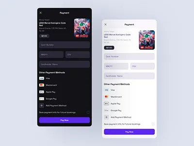 Movie Ticket App – Dual Theme Payment Screen (Dark & Light UI) booking app booking ticket branding checkout cinema app cinema ticket clean app clean ui creative ecommerce mobile movie app movie booking movie ticket streaming app ticket app ticket book