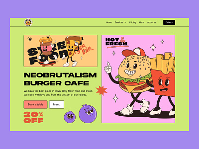 Neobrutalism burger cafe cafe graphic design illustration minimalism neobrutalism ui необрутализм