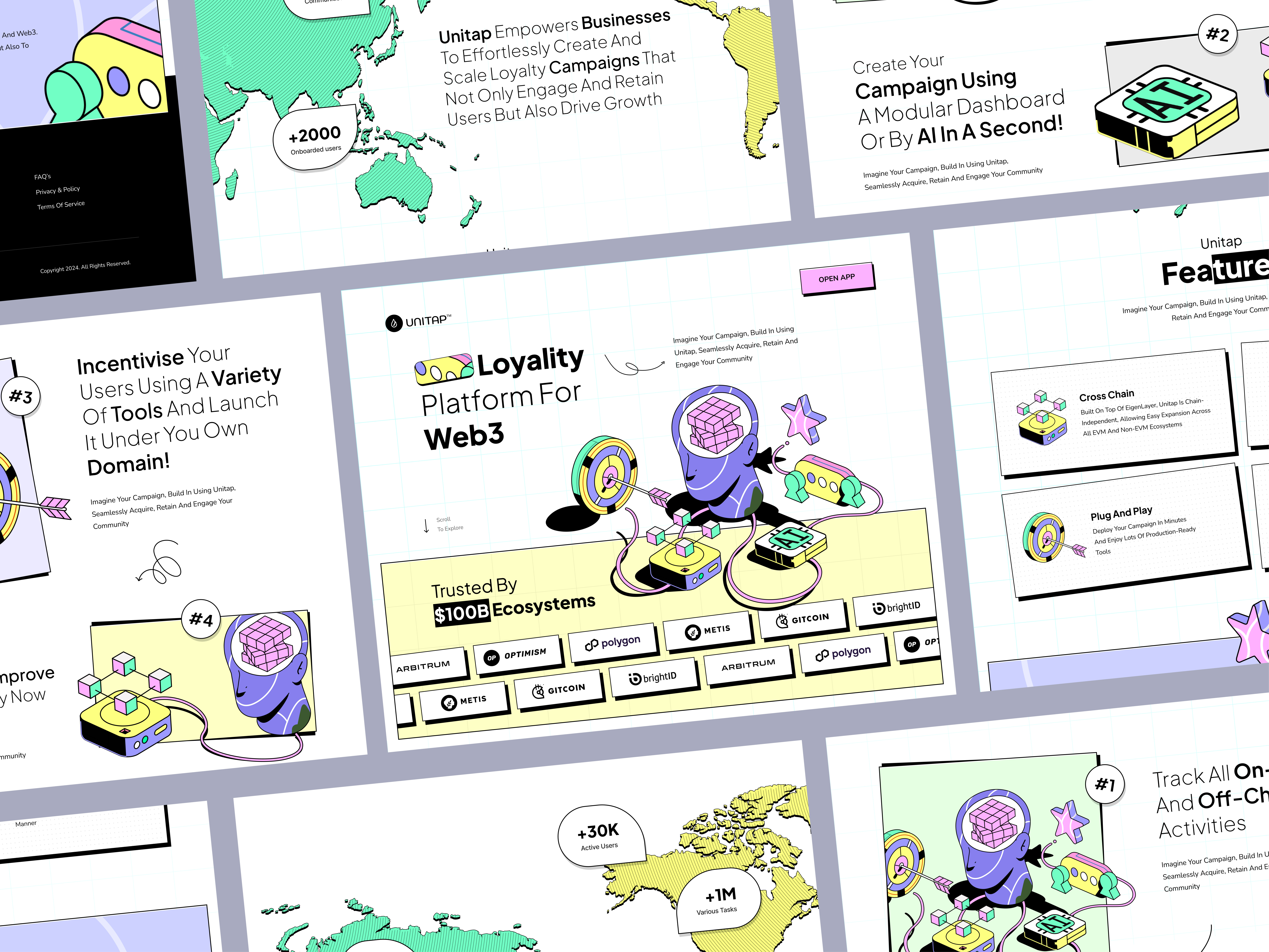 Unitap — Web3 ai btc crypto cryptoplatform design eth illustration map neobrutalism nft trend ui uidesign uiux wallet web web3 web3design webapp website