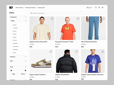 Product Listing Page e commerce grid grid system home page home screen product designer product listing page shopping store side bar