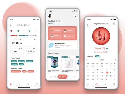 Health and Wellness App animation calendar dashboard ecommerce figma health homepage minimalist mobile period tracker pregnancy tracker store tracker ui