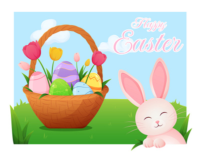 Easter atmosphere in cartoon style adobe illustrator basket cartoon easter illustration rabbit spring vector vector cartoon vector illustration