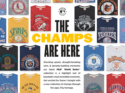 MLB World Series Champion Tees apparel apparel design baseball digital marketing email design email marketing homage mlb tees tshirts vintage world series