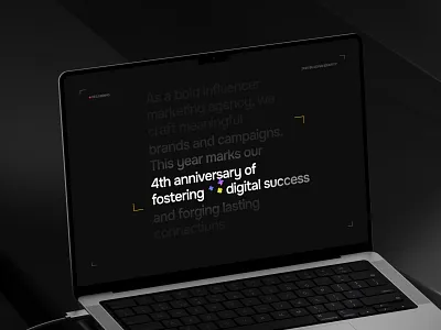 Monk-E Story Identity Section agency brandidentity uiux darktheme designlanguage digitaldesign influencer landingpage monke ui uiux website