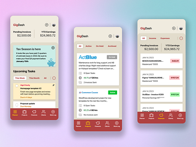 Gig Tracking finance ios mobile planner product design tasks time tracking ui
