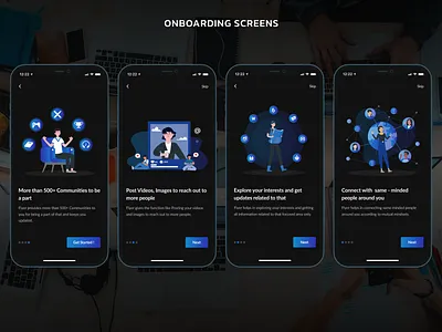 Onboarding Screens application graphic design illustrations logo mobile screens onboarding screens platforms social media ui design use experience user interface