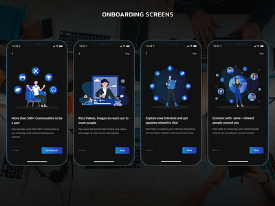 Onboarding Screens application graphic design illustrations logo mobile screens onboarding screens platforms social media ui design use experience user interface