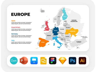 Free Europe Map! PowerPoint Canva Figma Keynote Psd Ai Sketch... africa america asia australia canada europe france germany great britain illustration infographic italy pitch deck powerpoint presentation slide template usa vector world