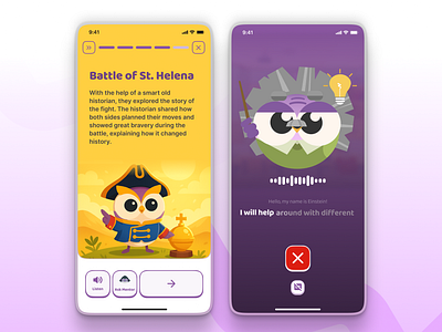 Gamified Interactive AI Learning App call interface cartoon ui children app design figma gamification illustration app rive ui uiux