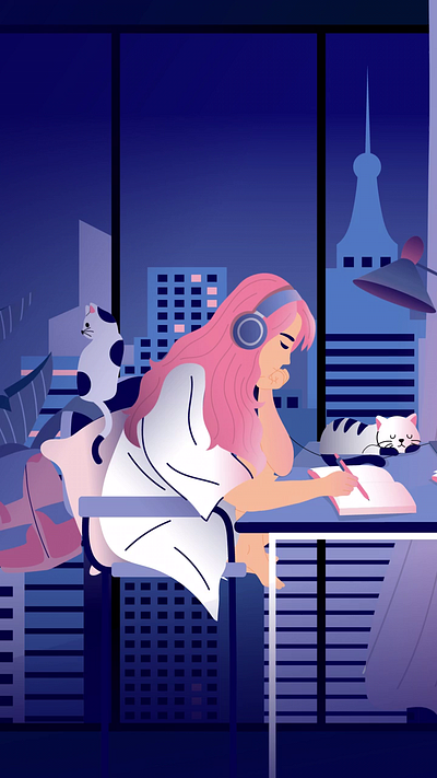 night study session with city view