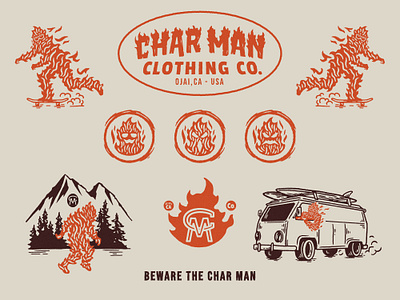 CHAR MAN Clothing Co. Brand Exploration badge branding design graphic design illustration logo t shirt typography vector vintage