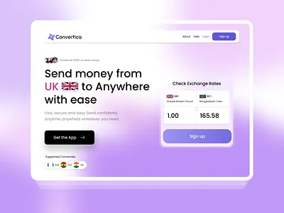 Convertica – Modern Currency Converter UI animation branding figma figna graphic design landing page logo motion graphics ui website