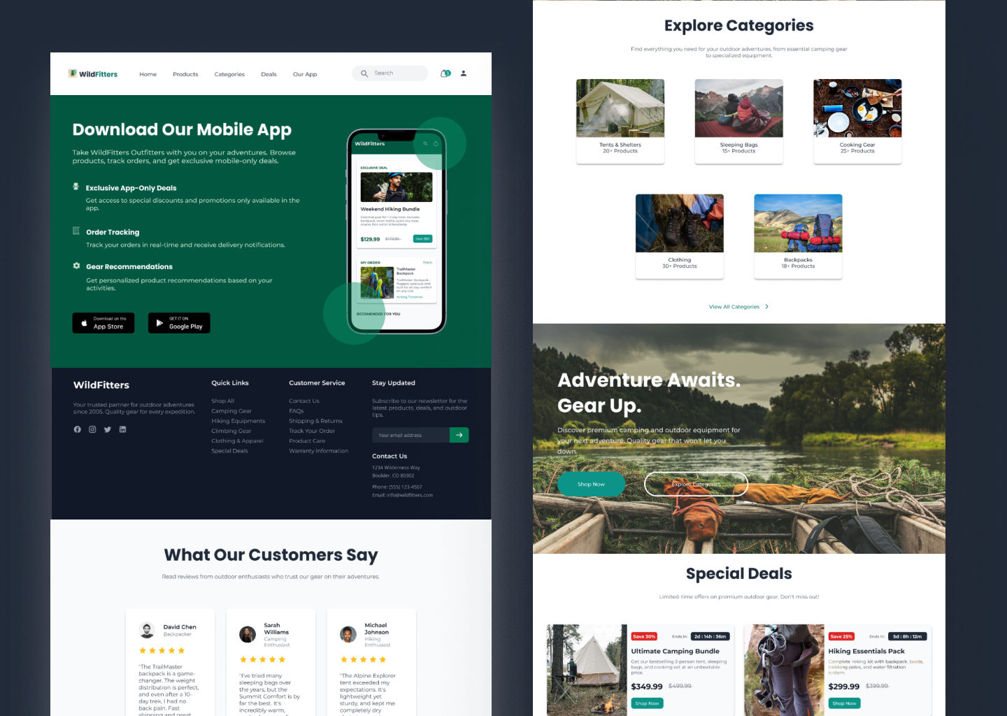 GearUp-Outdoor Gear Ecommerce UI. adventuredesign campingui casestudyui creativeinterface designportfolio ecommercedesign figmadesign mobileresponsive modernui natureinspireddesign outdoorgear productdesign trekkingapp uidesign uiuxinspiration userinterface uxdesign visualdesign webdesign wildfittersdesign