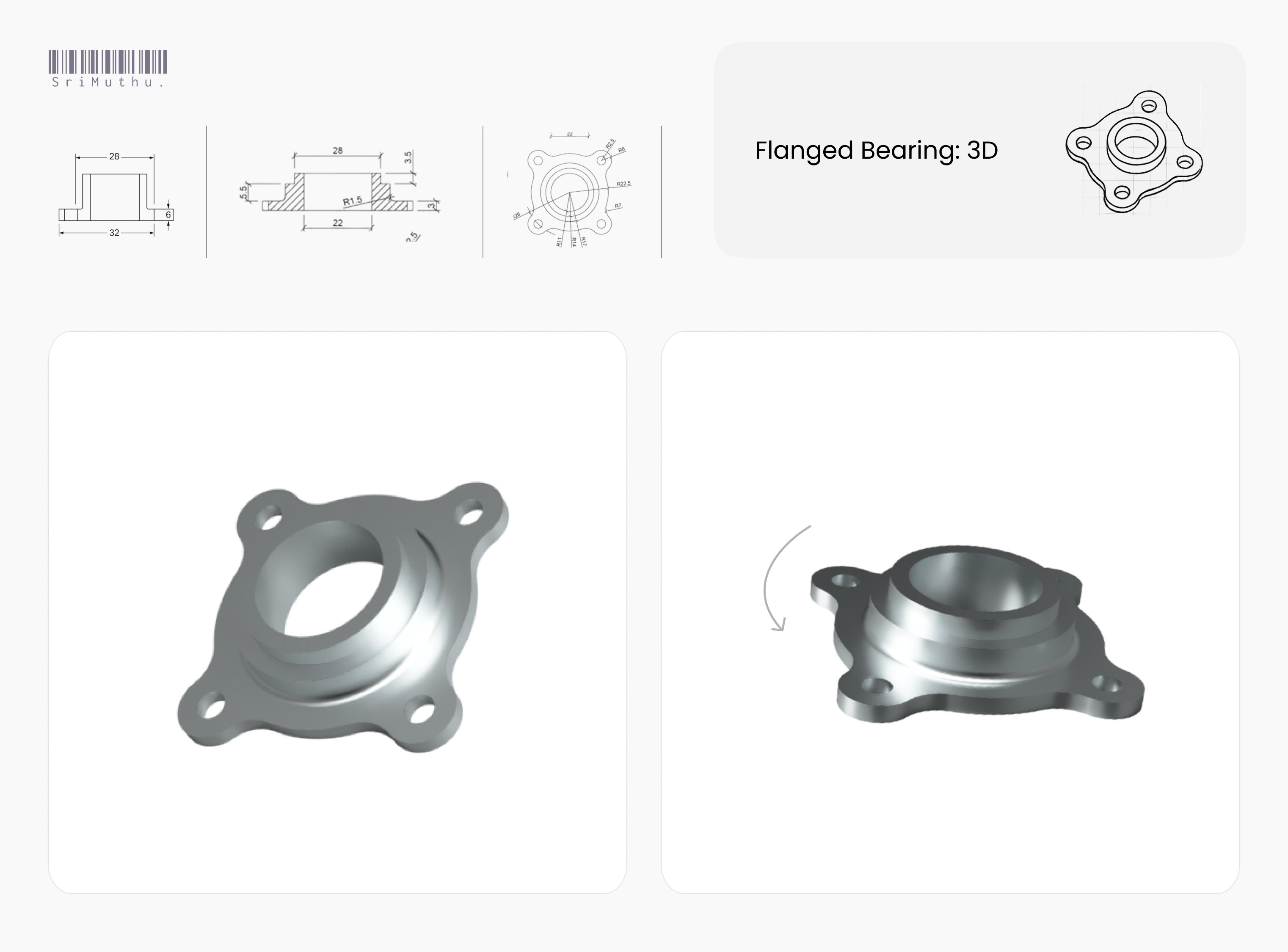 Flanged Bearing 3D - Design | CAD Design 3d 3d design 3d drawing ai bearing design fuison 360 fusion glass glassmorphism glossy graphic design illustration logo measurements metal minimal design shadowds shadows vector