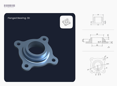 Flanged Bearing 3D - Design | CAD Design 3d 3d design 3d drawing ai bearing design fuison 360 fusion glass glassmorphism glossy graphic design illustration logo measurements metal minimal design shadowds shadows vector