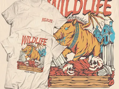 WILDLIFE animal apparel badge branding character clothing digital art drawing graphic design handdrawn illustration illustrator logo mascot pig product design tshirt vintage