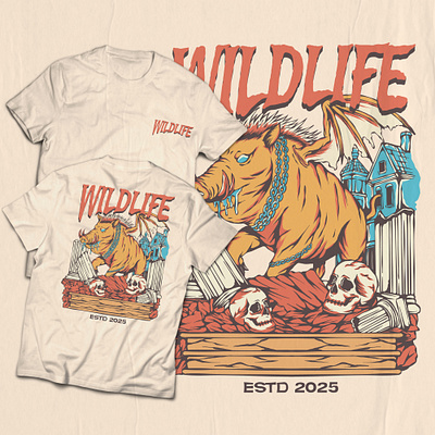 WILDLIFE animal apparel badge branding character clothing digital art drawing graphic design handdrawn illustration illustrator logo mascot pig product design tshirt vintage