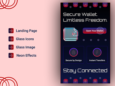 Liquid Glass Wallet – Dual Theme Landing Page brand style guide crypto ui dark mode digital wallet figmadesign futuristic ui glass icons gradient ui landing page light mode liquid glass ui minimal ui modern ux neon interface secure wallet ui showcase uiuxshowcase uxdesign wallet app ui web3 interface