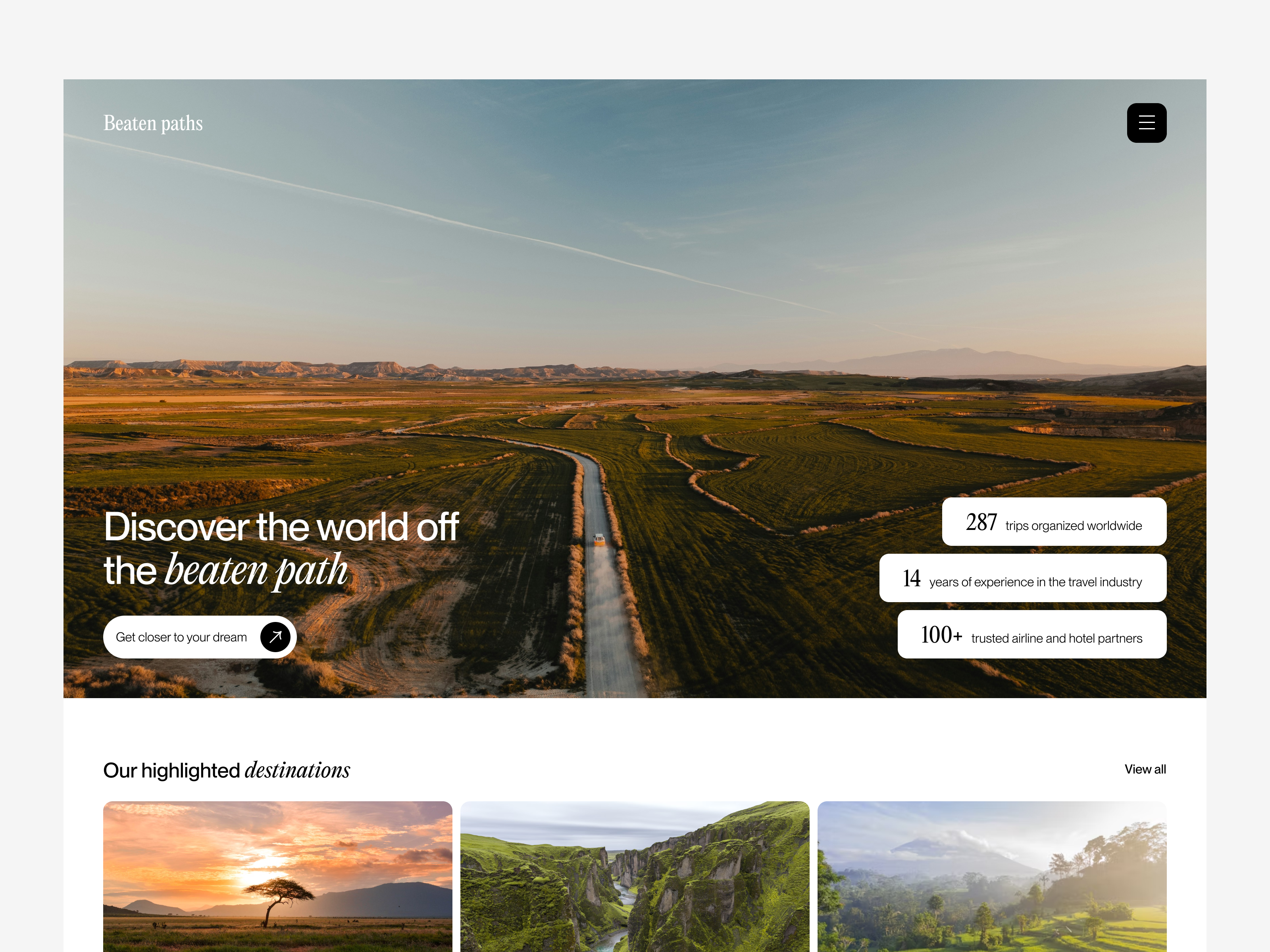 Website for travel agency - Beaten paths travel travel agency ui website
