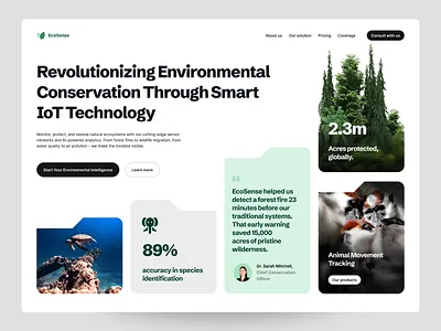 EcoSense landing page company conservation landing page startup tech ui ux web design website