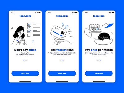 Fintech Mobile App Onboarding, Illustrations | Loan.com app design finance fintech flat illustration graphic design illustration loan microloan mobile onboarding outline product product design steps ui ux uxui vector vector illustration