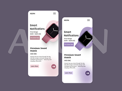 AEON – Smartwatch Landing UI in Soft Gradients