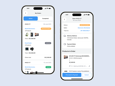 Ecommerce Orders Details app app design blue clean clean design ecommerce interface mobile orders shop ui ux