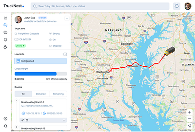 Truck Tracking and Routing System dashboard product design ui ux