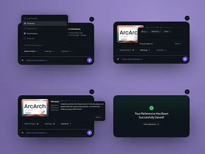 Link/image saver | Bookmarking App add app component dark theme graphic design input field note product project success tags ui web