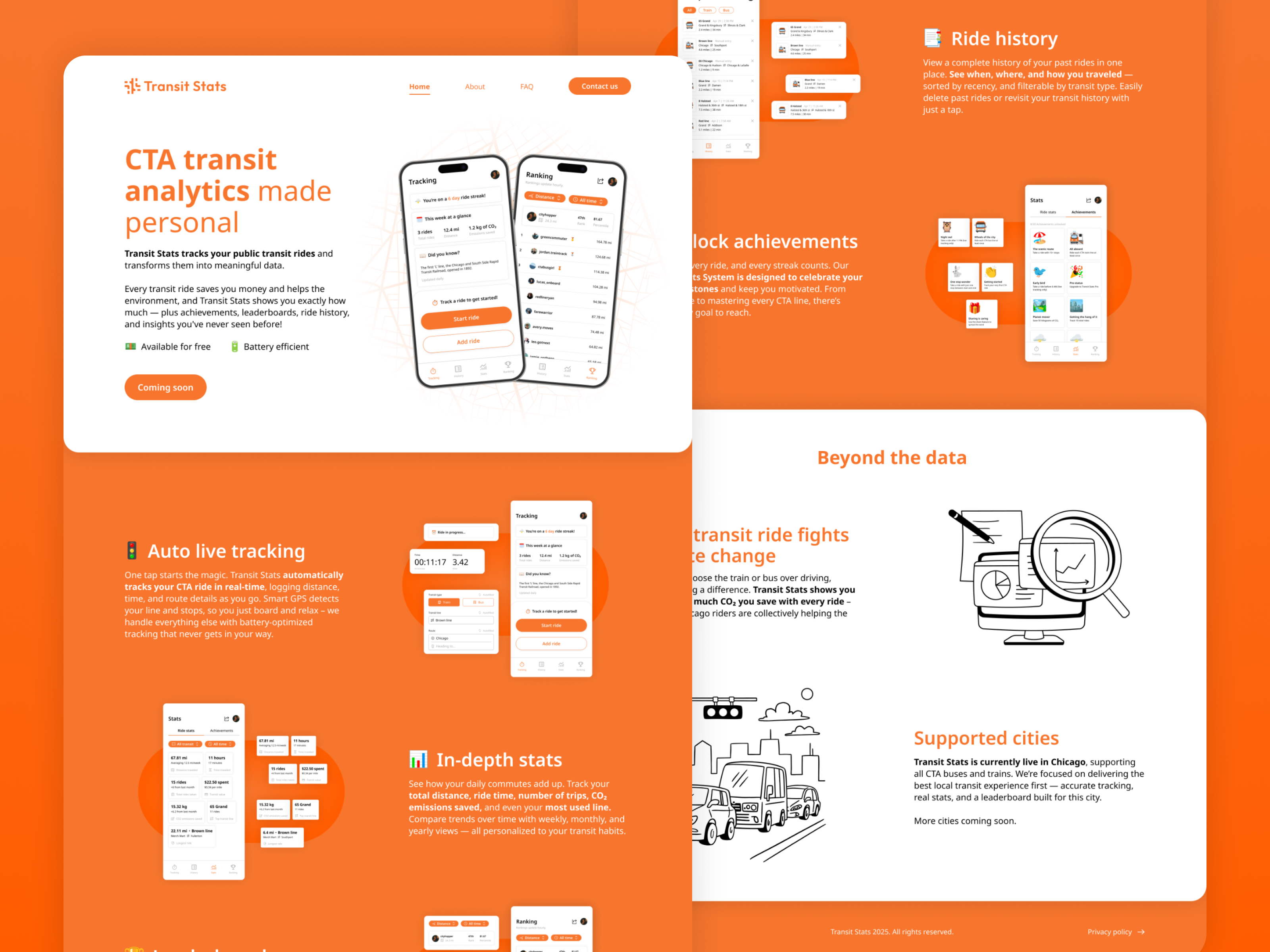 Personal Transit Analytics App - Website Homepage Design analytics chicago cta personal data public transit transit transit app ui ux web design website