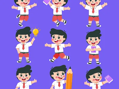 indonesian stundent kids cartoon collection cute education graphic design illustration kids logo mascot stundent