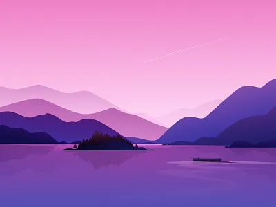 Rafting art art illustration boat cloud design digital art digital illustration draw illustration lake mountain natural natural landscape painting purple sky tree vector vector illustration wallpaper