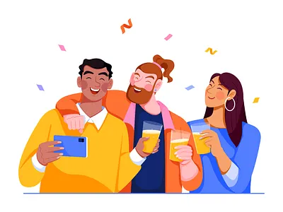 Happy Hour_Microsoft boy celebration character cheers drink flat friend friendship girl happy hour illustration lifestyle man party people playful social toasting uran weekend