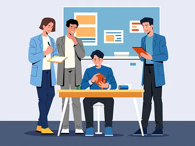 Business Illustration for Sunliky - 1 character chat company discuss flat girl illustration man office team tech vector woman work