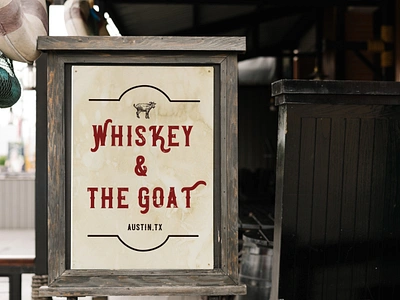 Whiskey & The Goat, Austin TX aesthetic branding design graphic design logo menu design product design restaurant small business vintage whiskey whisky