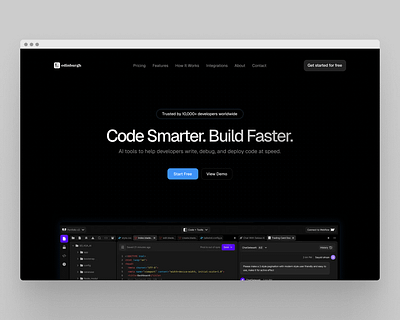 AI Code Editor – Concept UI Design ai website clean design dark mode dark website dashboard design figma hero section minimal mobile site responsive website saas website simple ui simple website typography ui ux web design webflow website