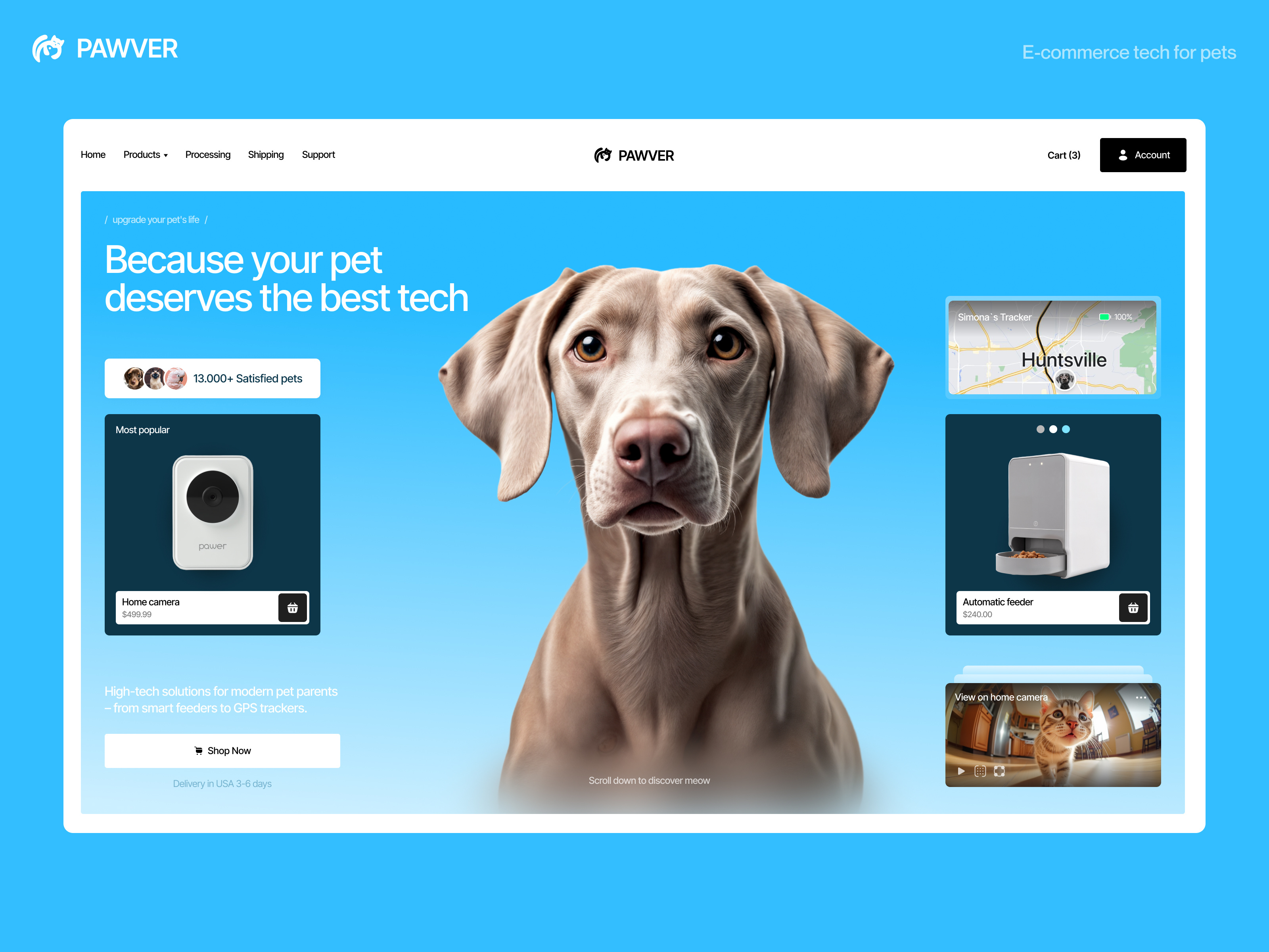 PAWVER – Smart Pet Tech E-commerce animation clean design design ecommerce emotional design interaction design pet e commerce pet innovation pet tech product first design responsive design smart devices soft aesthetic ui uxui valmax webdesign website
