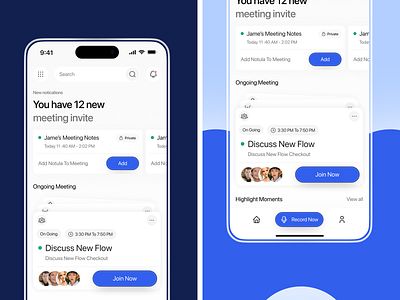 Notula – AI Notes & Summary App ai ai notetaker animation clean design meeting mobile app mobile design notetaker ui ux