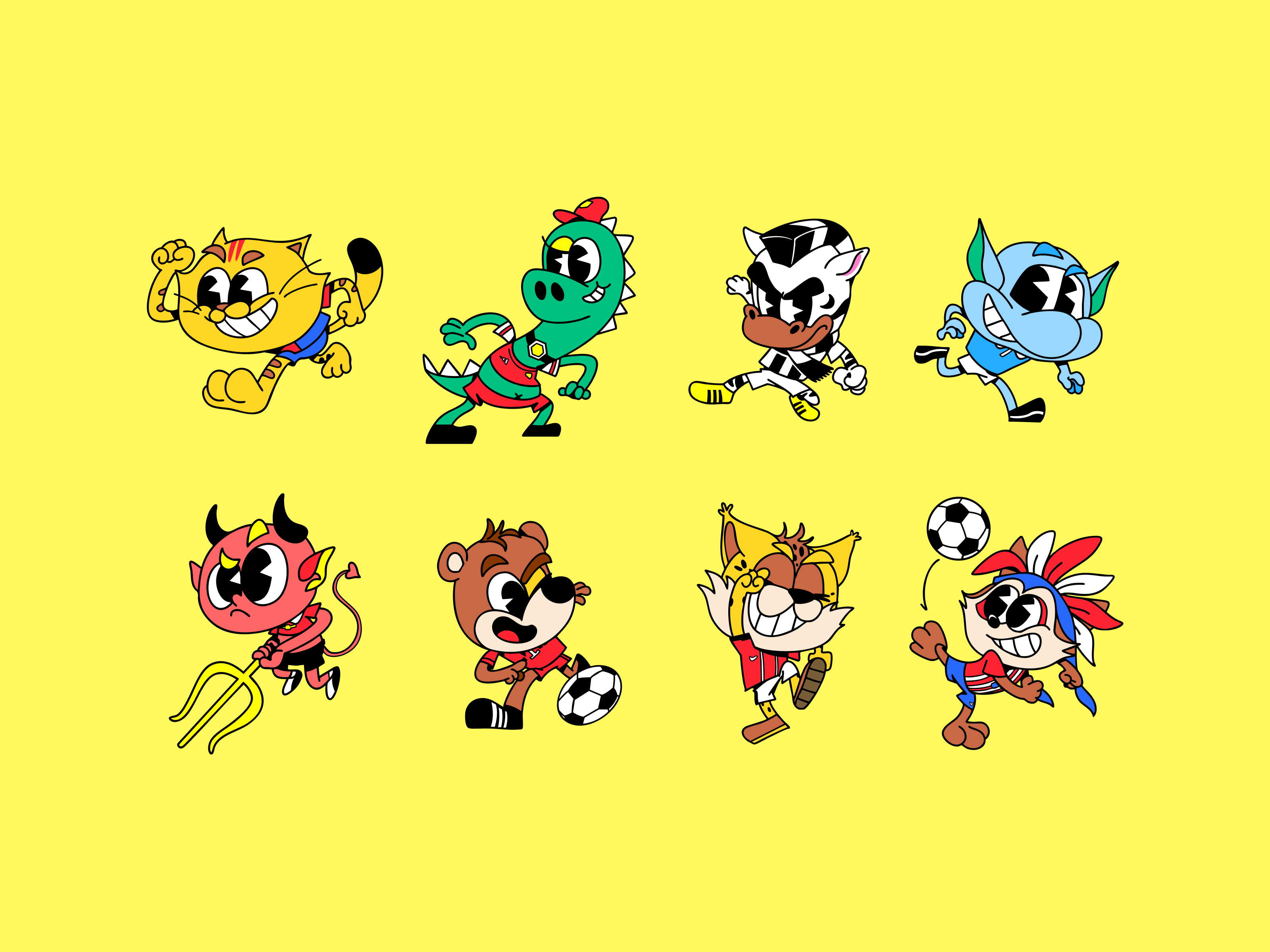 Retro Football Mascots artwork cartoon character cute football illustration logo mascot mascot retro retro mascot vector