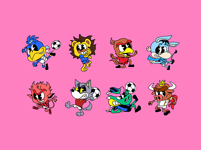 Retro Football Mascots artwork cartoon character colorful cute football football mascots icon illustration mascot logo mascots retro retro mascot vector vibrant