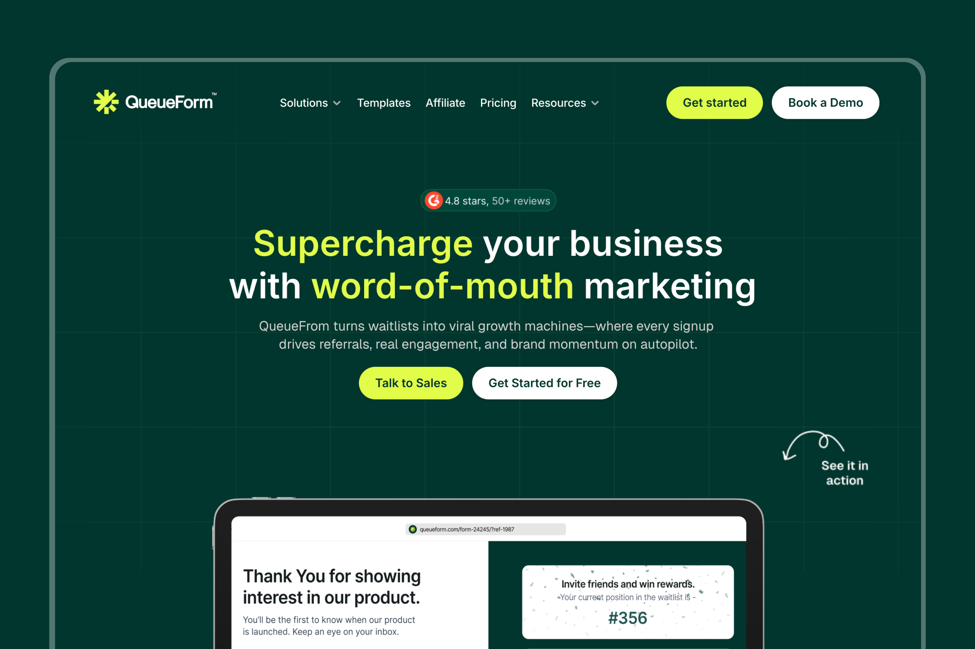 SaaS Landing Page Hero Design for QueueForm hero design landing page design referral marketing saas saas website design website design