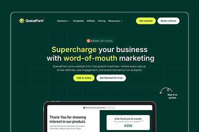 SaaS Landing Page Hero Design for QueueForm hero design landing page design referral marketing saas saas website design website design