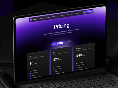 Floney - Pricing Plan animation banking app dark theme digital bank figma finance finance website floney framer landing page payment gateway pricing pricing page pricing plan product design shopify uikit web page webflow website