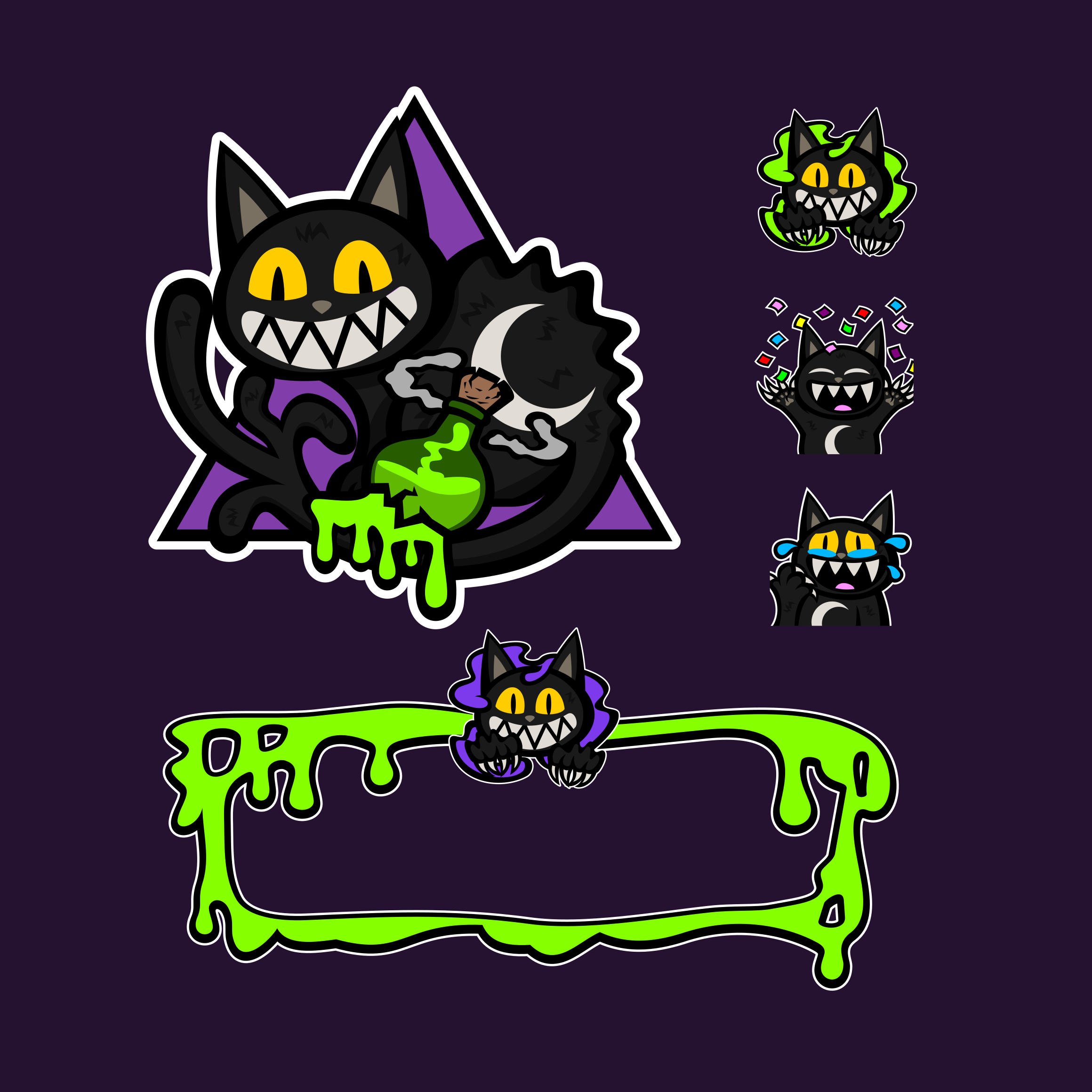 Twitch Graphics for AndyCatastrophe cat commission design emotes freelance work graphic design logo logo design logo design branding spooky twitch artist twitch emotes twitch graphics vector
