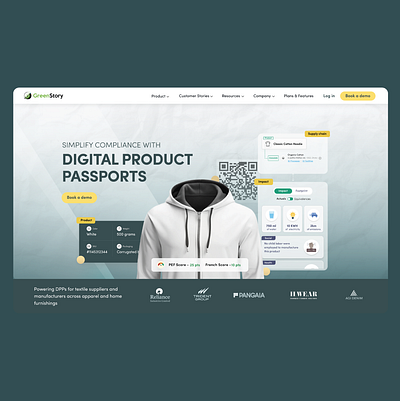 Product sustainability data apparel clothing application digital passport product webpage product website sustainability sustainable clothing ui design ux design webapp webpage website design