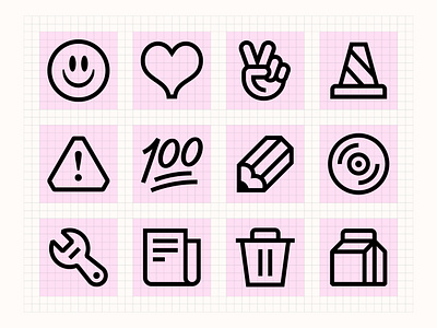 FLF icons 100 bold icons branding drink icon heart icon icon icon designer icon designs icon grid icon system iconography icons illustration illustrator peace icon pencil icon smile icon tool icon trash vector