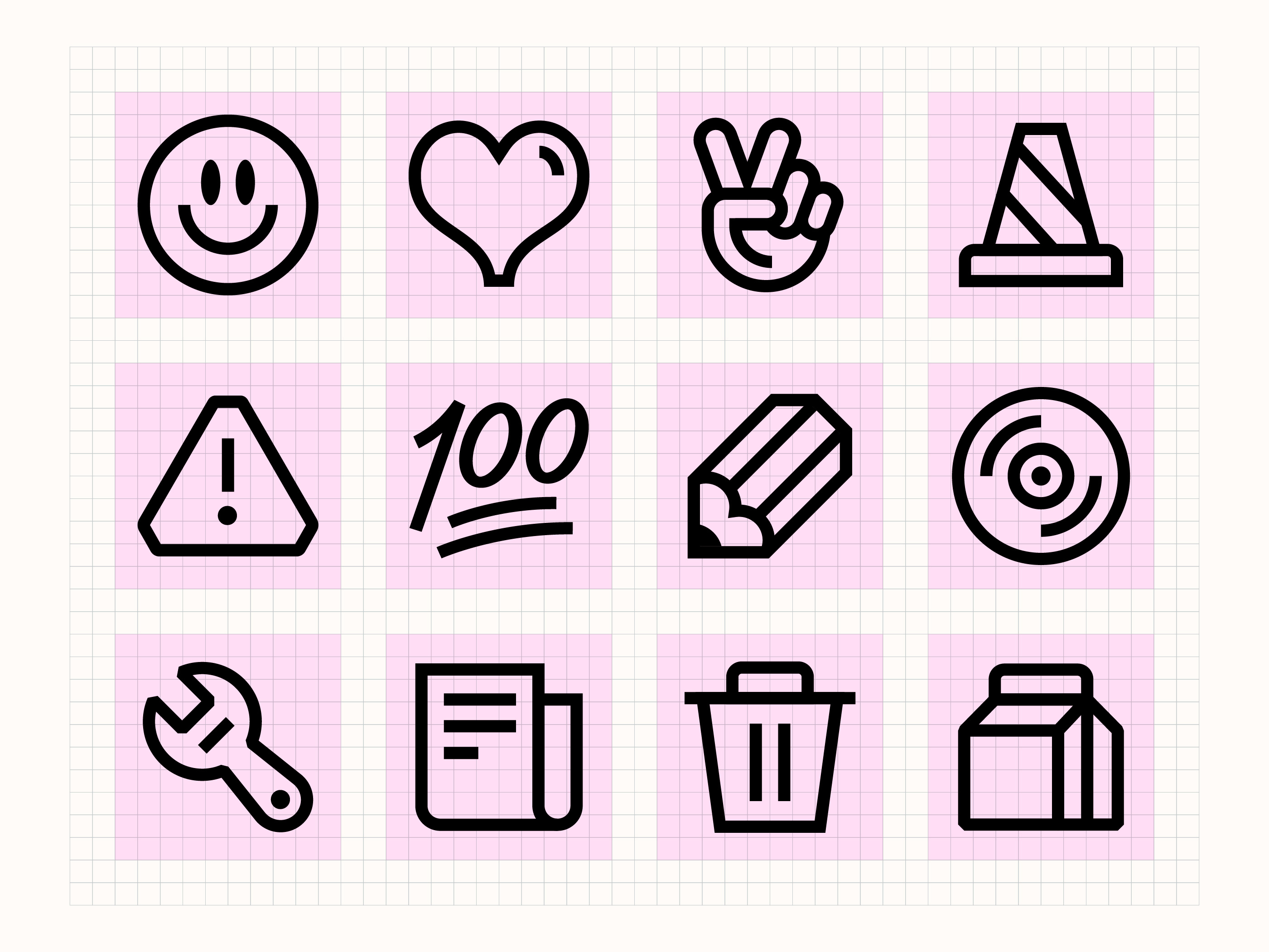 FLF icons 100 bold icons branding drink icon heart icon icon icon designer icon designs icon grid icon system iconography icons illustration illustrator peace icon pencil icon smile icon tool icon trash vector
