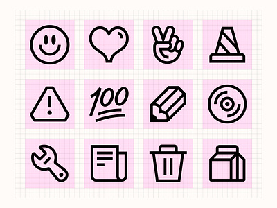 FLF icons 100 bold icons branding drink icon heart icon icon icon designer icon designs icon grid icon system iconography icons illustration illustrator peace icon pencil icon smile icon tool icon trash vector
