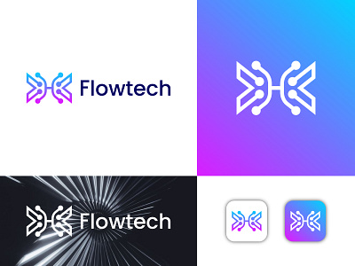 Flowtech - technology logo, brand identity brand identity branding company logo corporate identity flowtech geometric innovation logo logo design minimal modern modern logo saas software startup tech technology visual identity