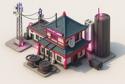 Isometric Japanese Style Sci-fi Base 3d animation branding cin cinema4d design illustration isometric lowpoly motion graphics render